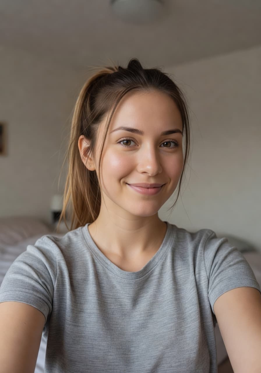 Casual smartphone selfie before SelfAI AI headshot transformation